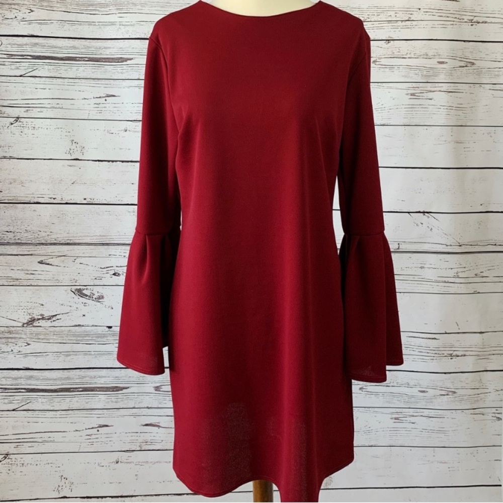 Wine Colored Bell Sleeve Shift Dress